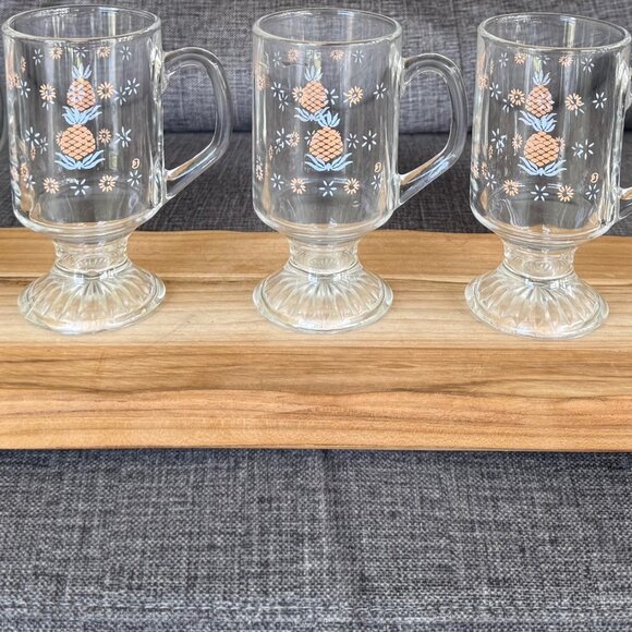 Unbranded Other - Vintage Glass Mugs, Country Blue and Pink, Set of 5
